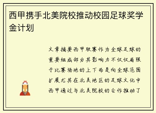 西甲携手北美院校推动校园足球奖学金计划 西甲携手北美院校推动校园足球奖学金计划